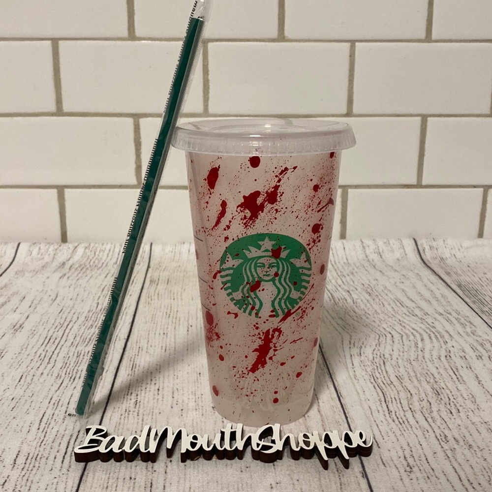 Starbucks Hand Painted Blood Splatter Reusable Cold Cup by Cup of Horror